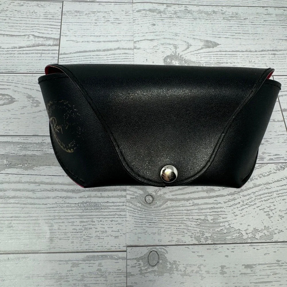 Ray Ban Sunglasses Case Black Leather‎ Snap Closure Hard Shell